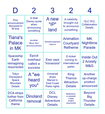 D23 2024 "Did they hear us?" Bingo Card