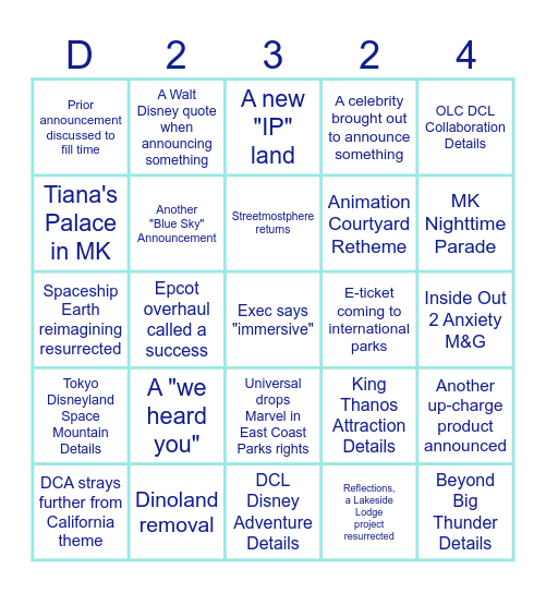 D23 2024 "Did they hear us?" Bingo Card