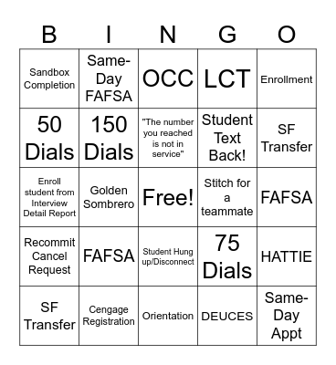 Friday FUN-Day Bingo Card