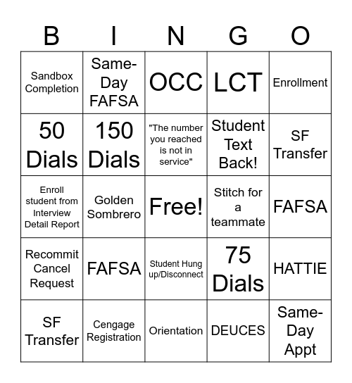 Friday FUN-Day Bingo Card