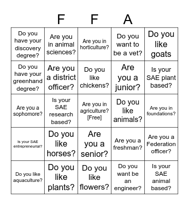 FFA Icebreaker Bingo! Bingo Card