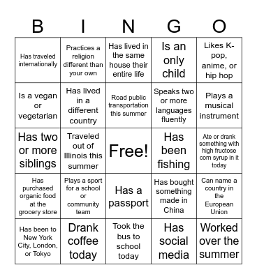 Find Someone Who Bingo Card
