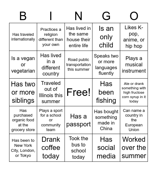 Find Someone Who Bingo Card