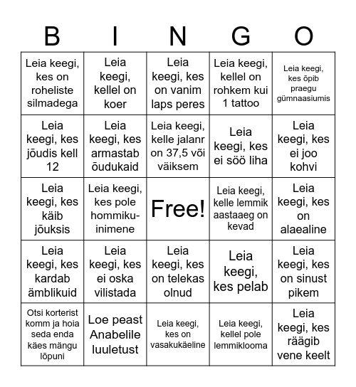 Ana 21 Bingo Card