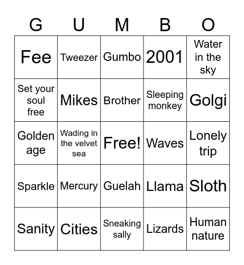 Jared bingo Card