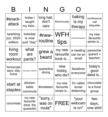 Work From Home BINGO Card