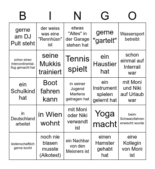 FINDE JEMANDEN, DER... Bingo Card