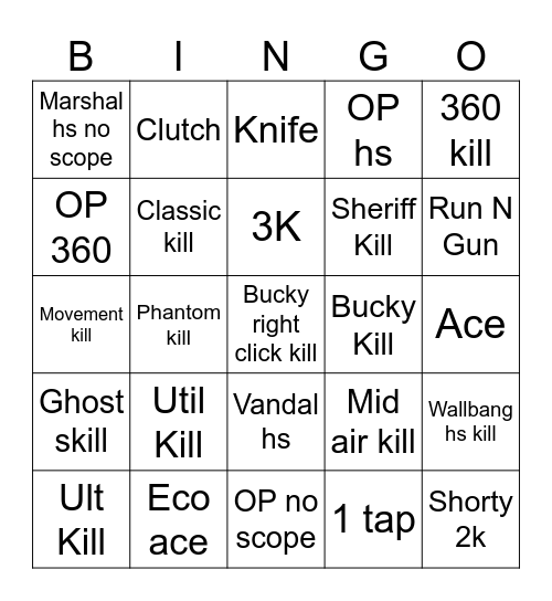 Valorant Bingo card Bingo Card