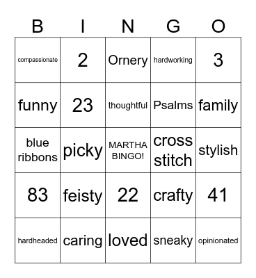 Martha Bingo Card