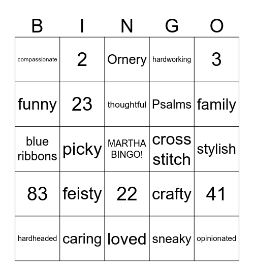 Martha Bingo Card