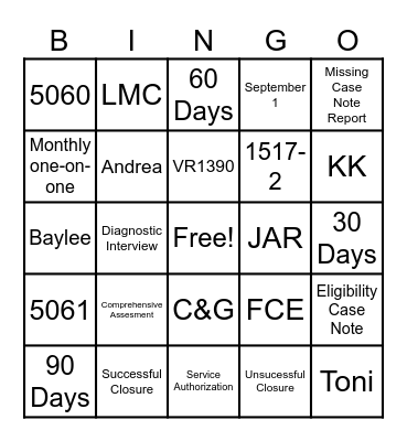 FAB 3 Bingo Card