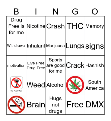 Drug Education Bingo Card