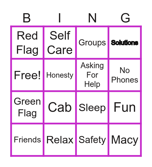 MY COPING SKILLS Bingo Card