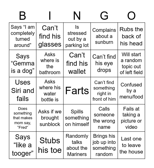 DAD BINGO Card