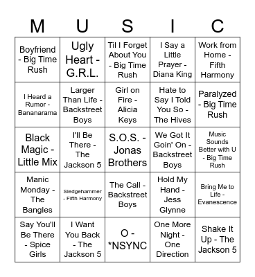 BOY BANDS VS. GIRL GROUPS Bingo Card