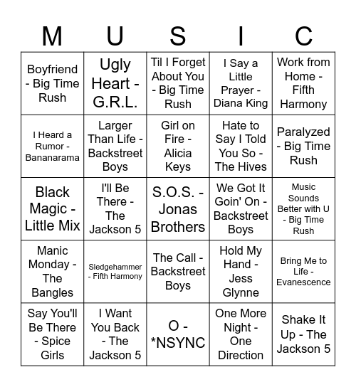 BOY BANDS VS. GIRL GROUPS Bingo Card