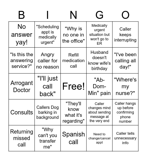 Call center Bingo Card