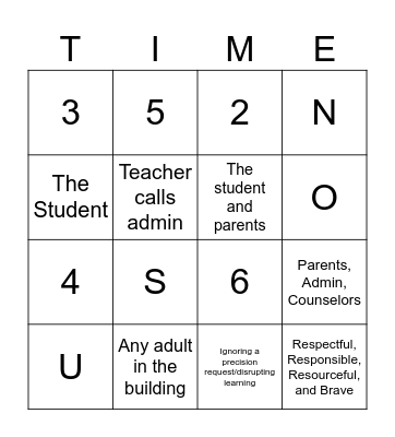 THINK TIME/CITIZENSHIP BINGO Card