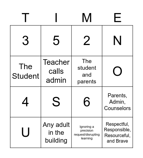 THINK TIME/CITIZENSHIP BINGO Card