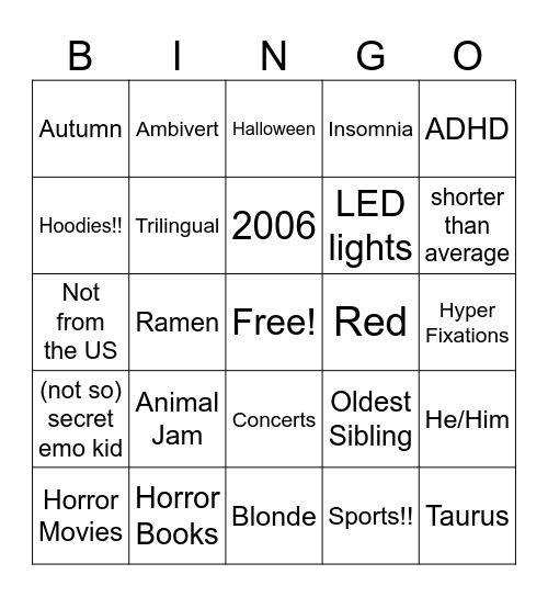 Lyric's bingo?? Bingo Card