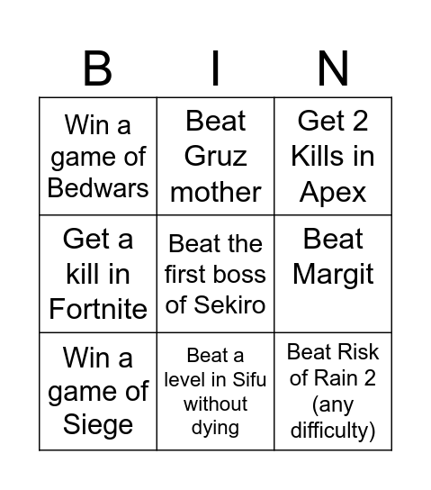 Untitled Bingo Card