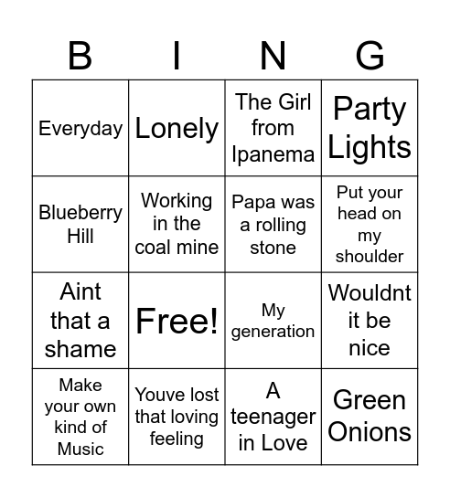 MUSIC BINGO Card