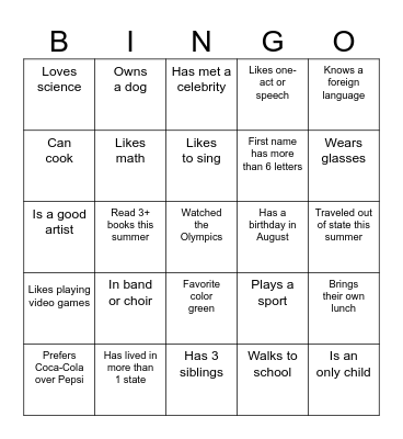 Human Scavenger Hunt! Bingo Card