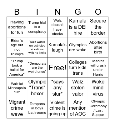 Conservative Bingo Card