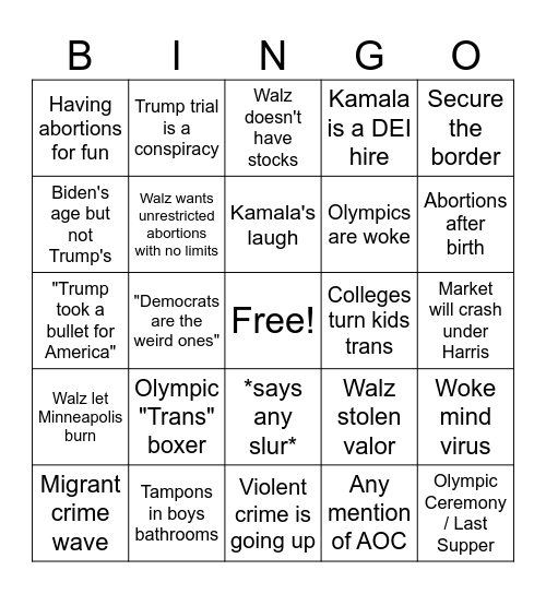 Conservative Bingo Card