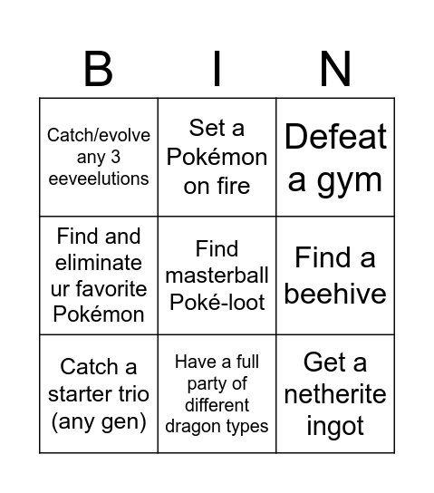 Pixelmon bingo!! Bingo Card