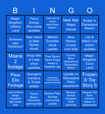 D23 Expo 2024 Bingo Card