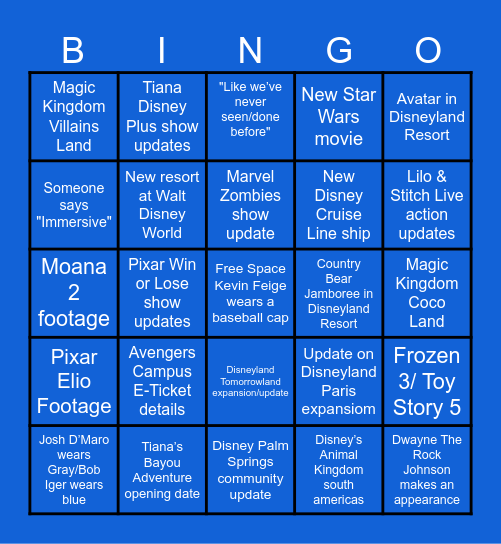 D23 Expo 2024 Bingo Card