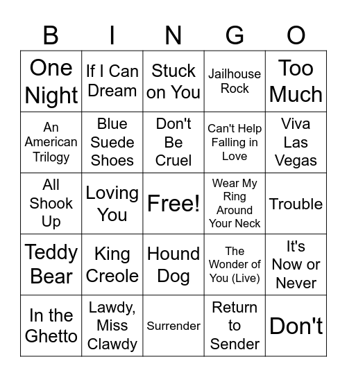 Elvis Bingo Card