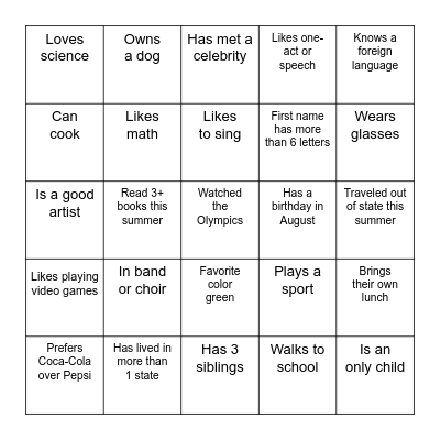 Human Scavenger Hunt! Bingo Card