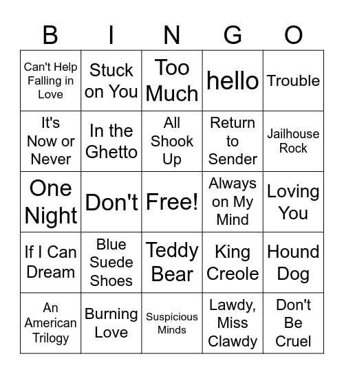 Elvis Bingo Card