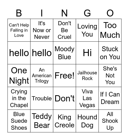 Elvis Bingo Card