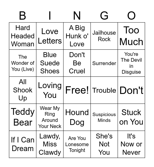 Elvis Bingo Card