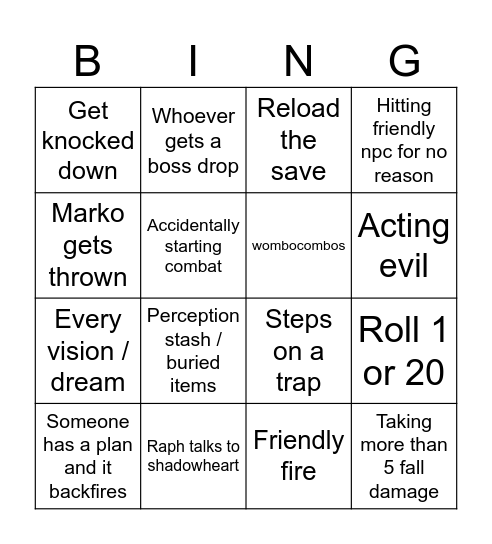 Baldurs bingo Card