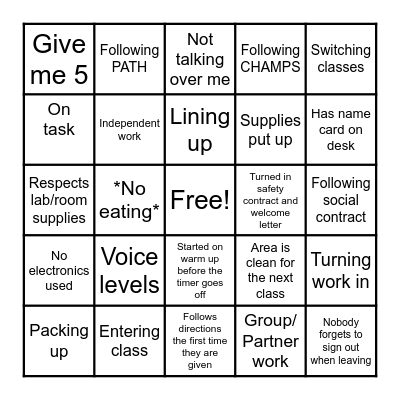 Rules and Procedures Bingo Card