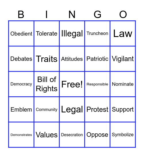 Citizenship Bingo Card
