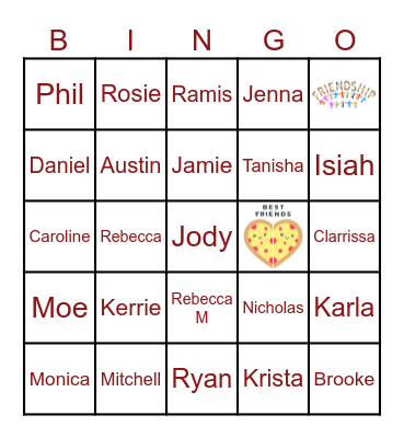 Friends Bingo Card