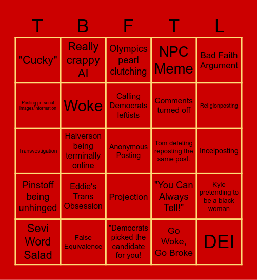 This, But From The Left Bingo,  Season 2 Bingo Card