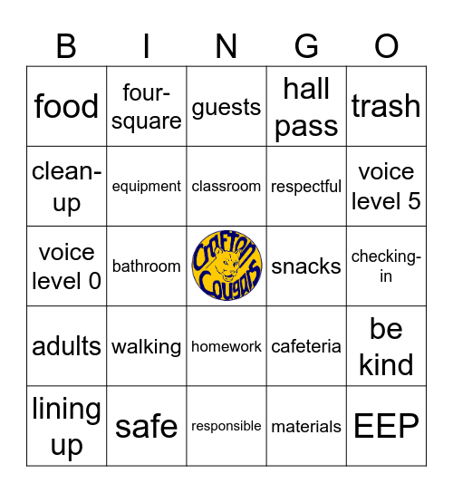 Crafton School Expectations Bingo Card