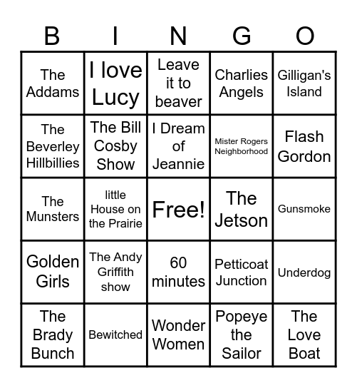 50's 60's 70's TV Themes Bingo Card