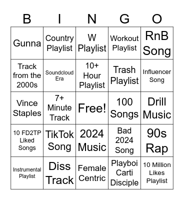 Spotify Bingo Card