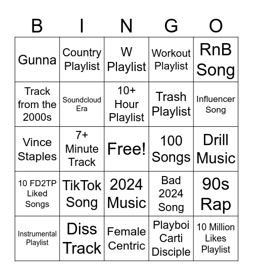 Spotify Bingo Card