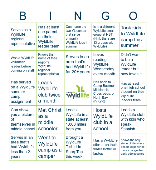 WyldLife Bingo | Find Someone Who... Bingo Card