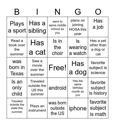 Get to Know You Bingo Card