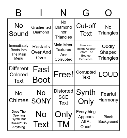 PS1 Bios Corruptions Bingo Card