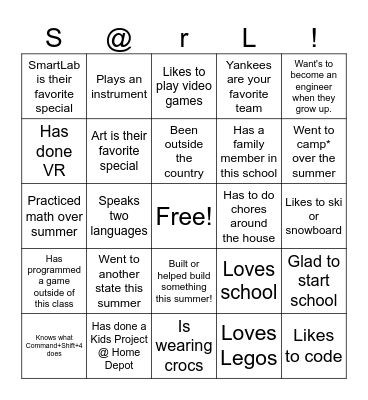 SmartLab First Day Bingo Card